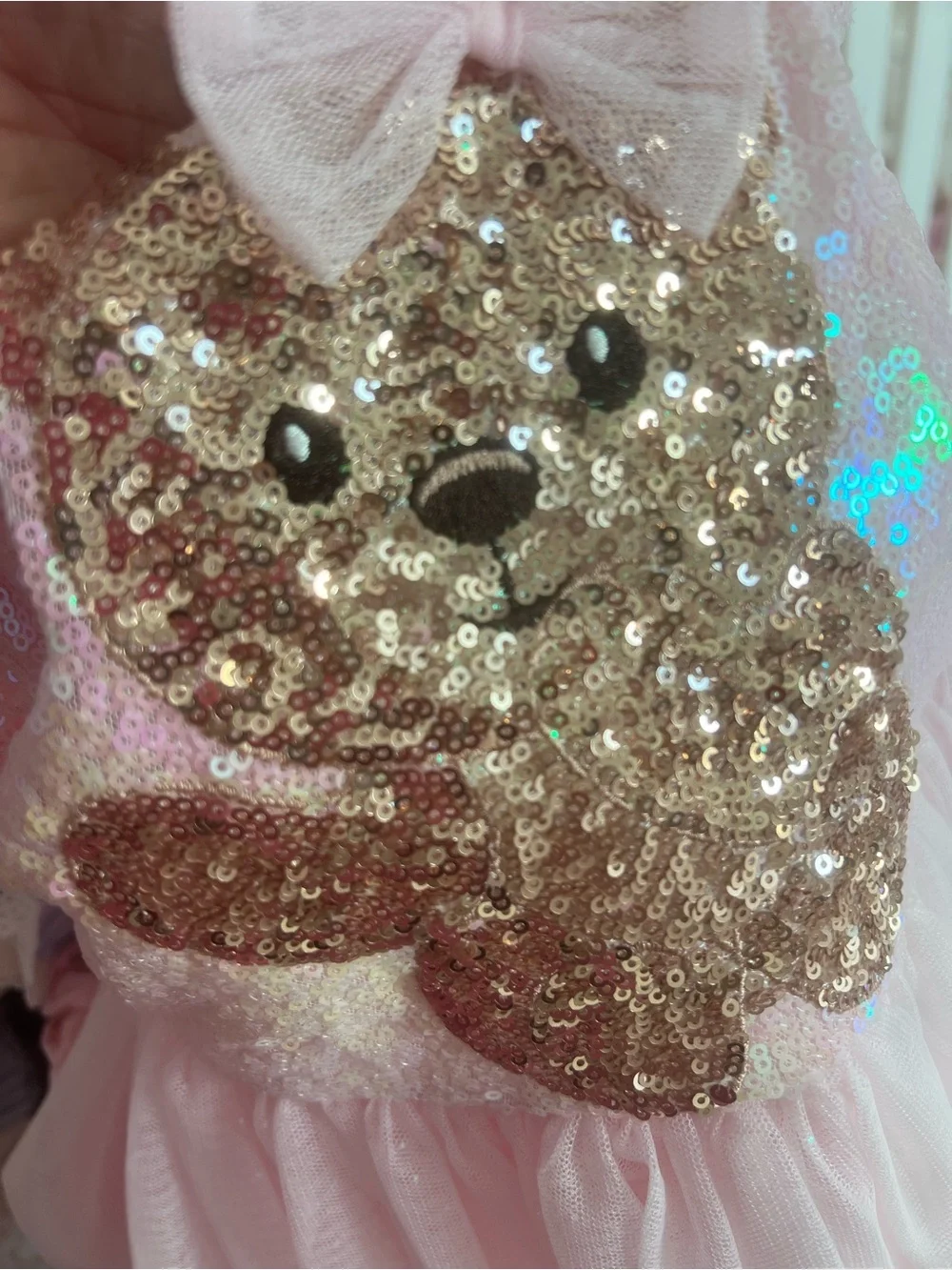NWT Zunie Blush Pink Sequin Teddy Bear Sparkle Tulle Party Dress Princess 4T